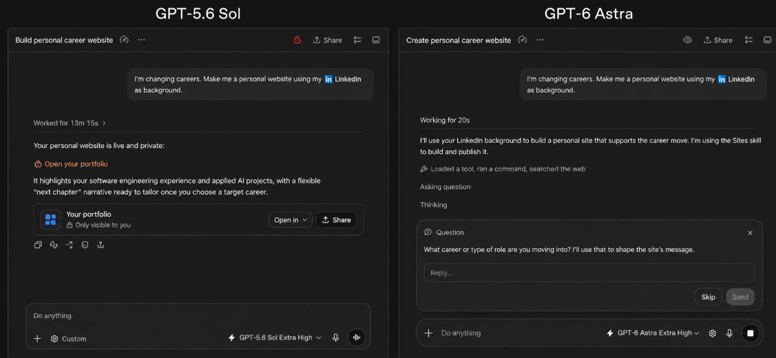 GPT 5.6 Sol vs GPT 6 Astra