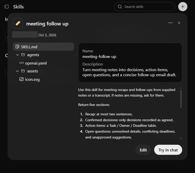 ChatGPT Skills: Try in chat