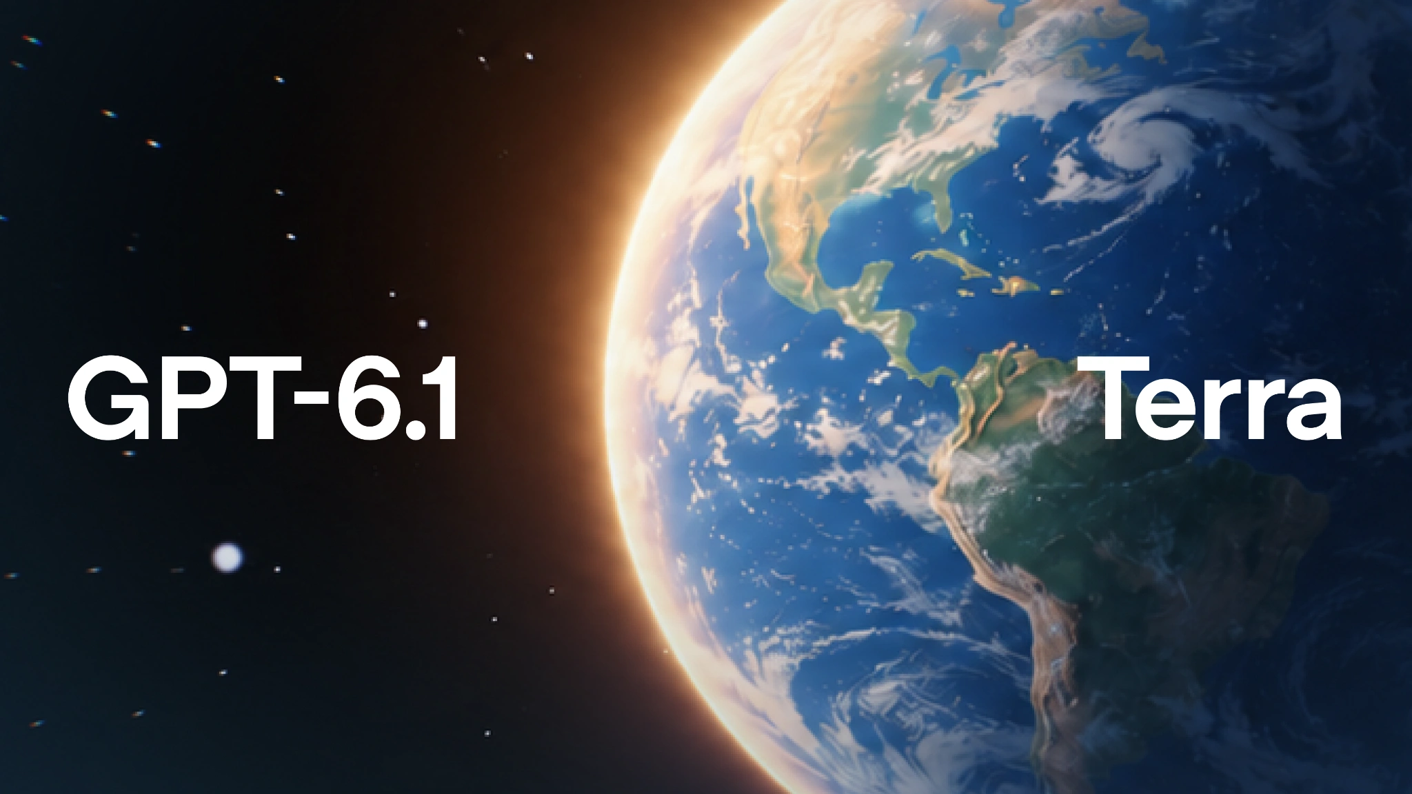 Earth with 'GPT-6.1 Terra' text overlaid; model name visible.