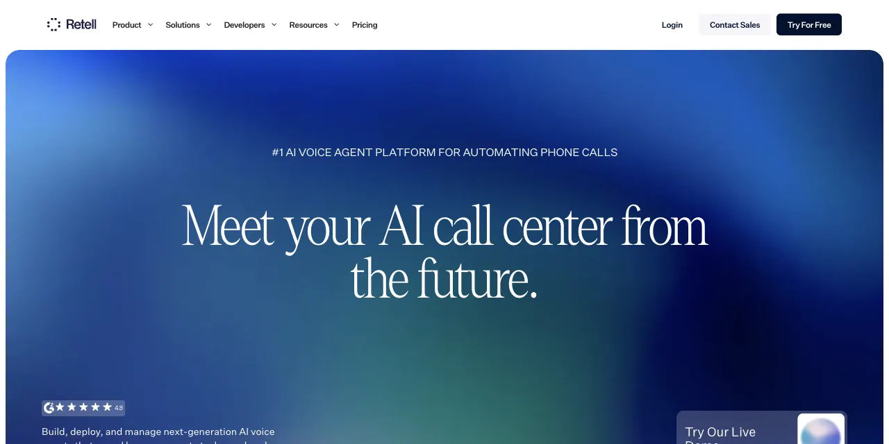 Retell AI homepage