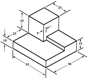 3D model of a stepped part with dimensions labeled