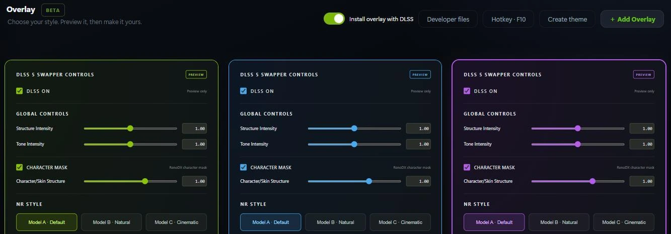 DLSS 5 overlay tweaking settings