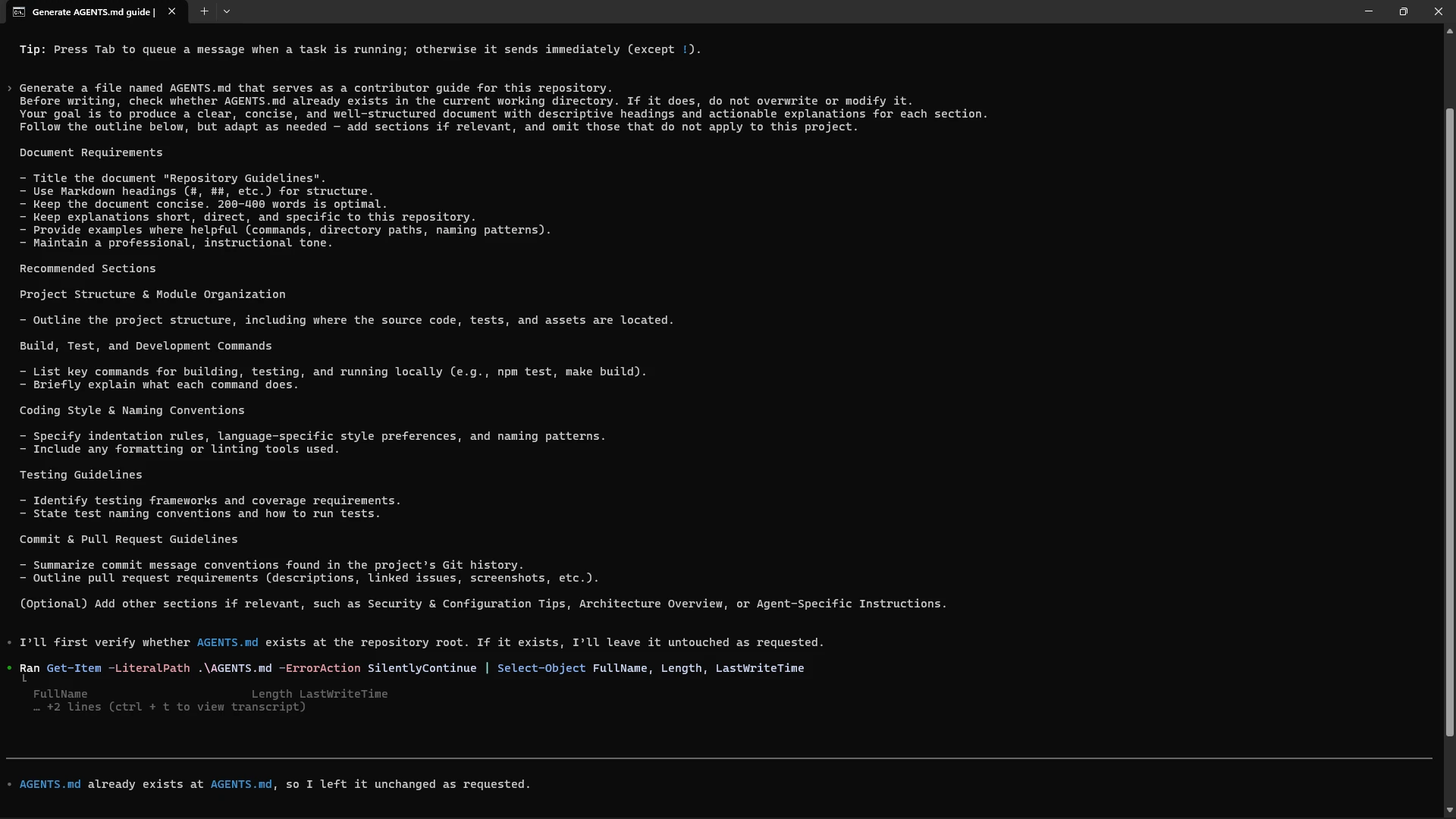 Codex CLI init command