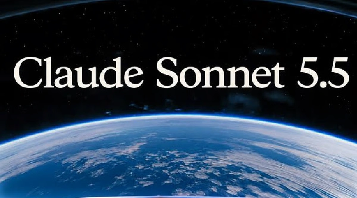 Claude Sonnet 5.5 text overlaid on Earth image