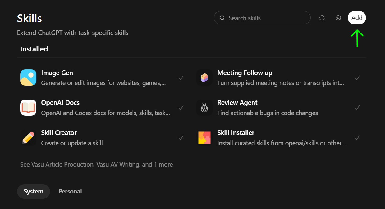 ChatGPT Skills adding a new skill