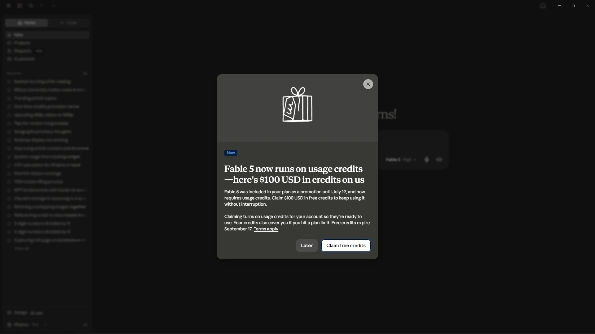 $100 usage credits being offered by Claude