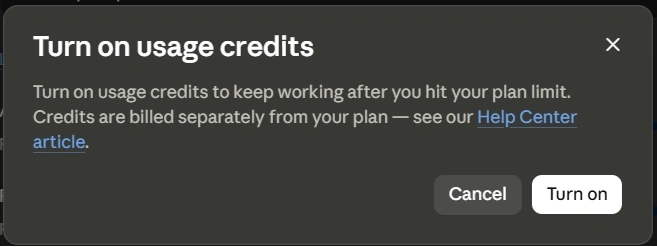 Enabling usage credits on Claude
