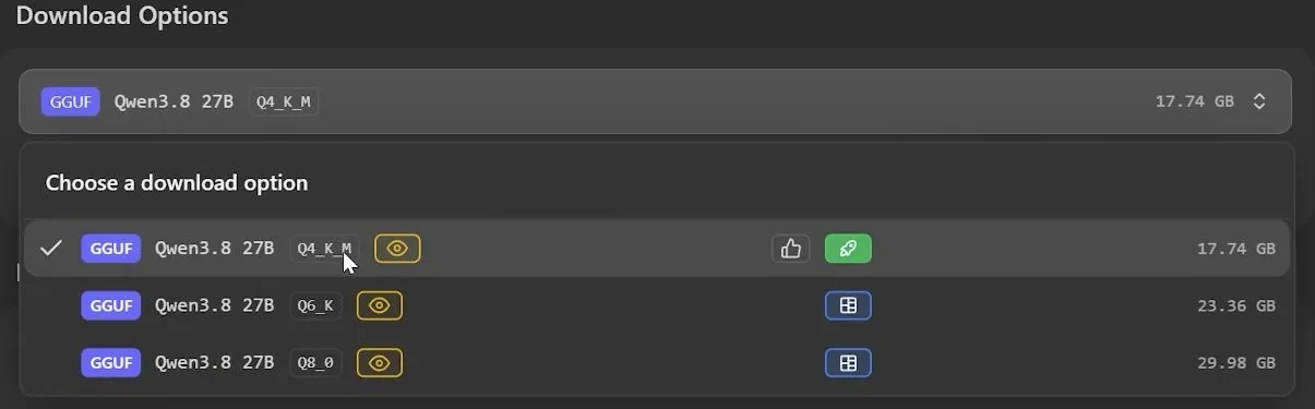 Downloading the right size model on LM Studio