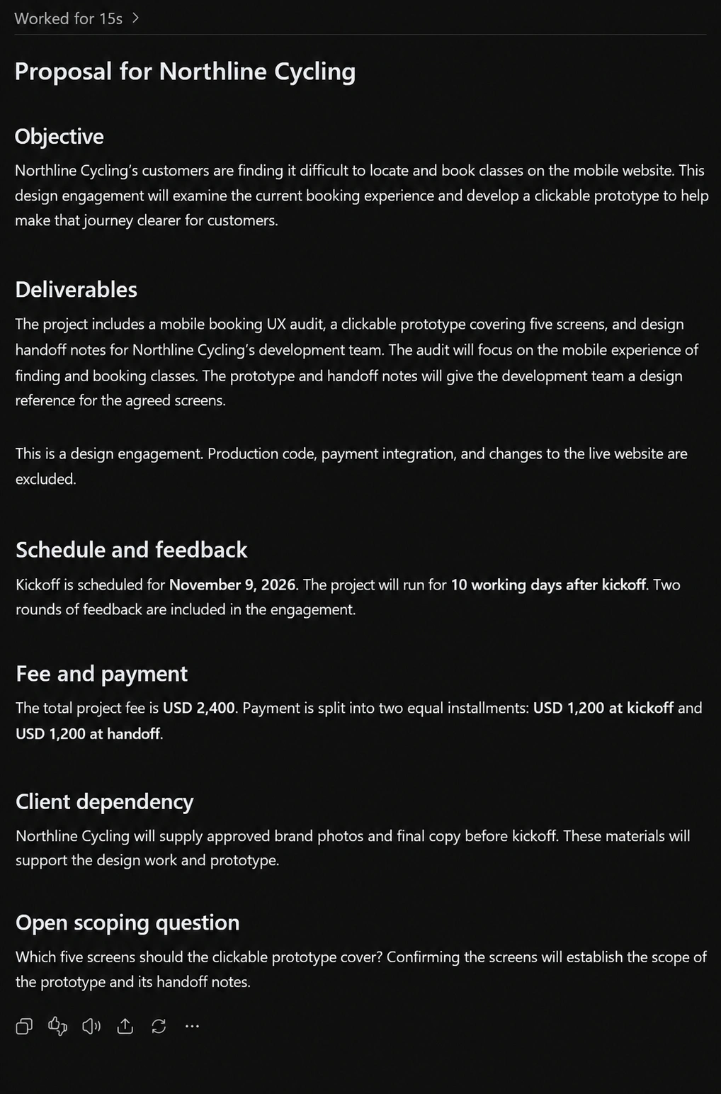 Northline Cycling proposal document outlining objectives, deliverables, and timelines.